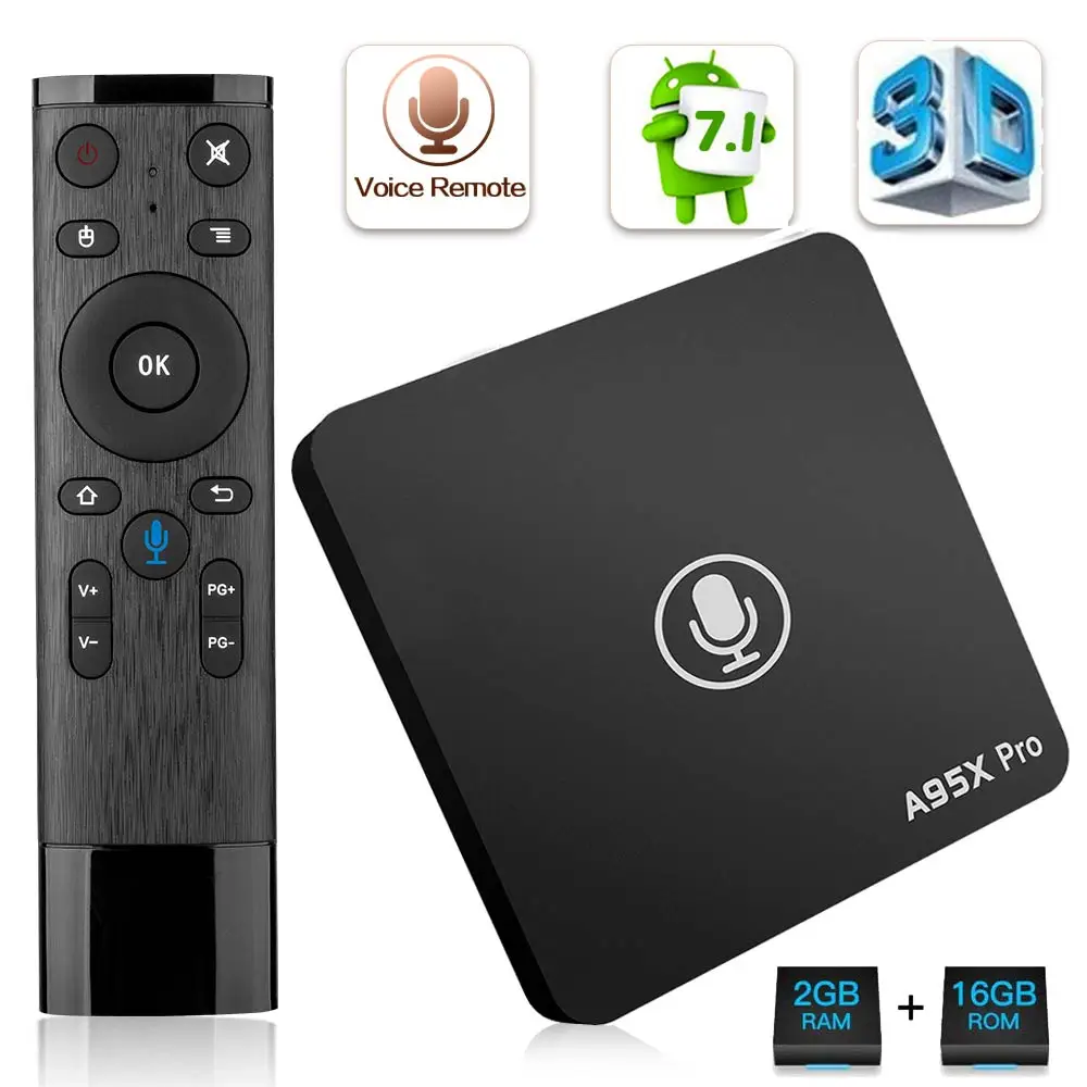 

A95X PRO Smart Android 7.1 TV Box 2GB RAM 16GB ROM Amlogic S905W 1080p 4K WIFI Google Play Set Top Box with Voice Remote Control
