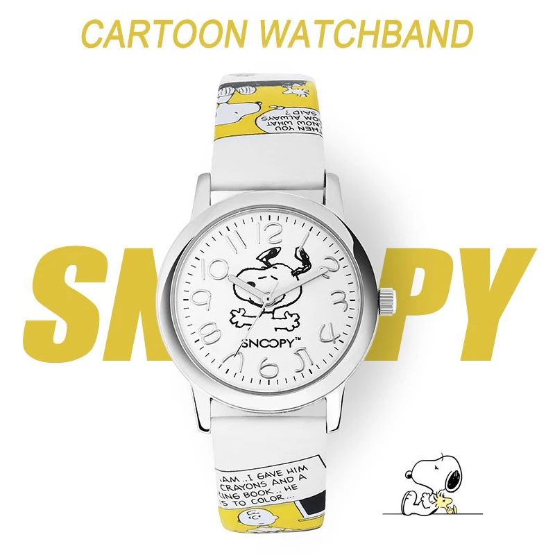 Snoopy модные женские и мужские часы, детские часы, кожаный ремешок, мультяшный подлинный бренд, кварцевые наручные часы, водонепроницаемые часы