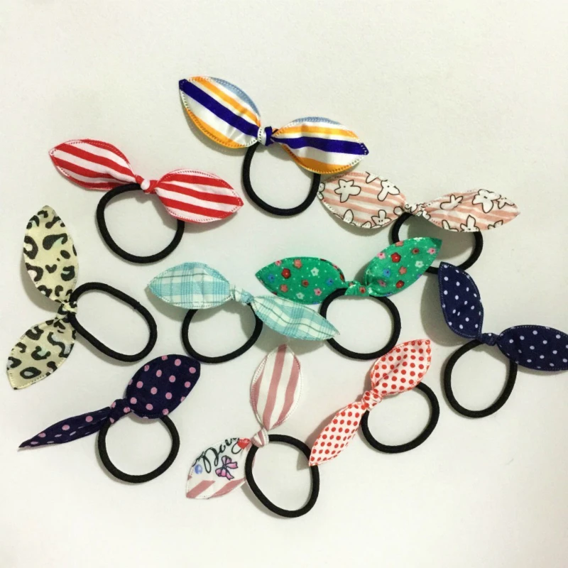 10Pcs Bunny Rabbit Ears Elastic Korean style Hair Bands Girls Accessories Scrunchy Cute Headdress Flower Bows Hoop | Детская одежда и