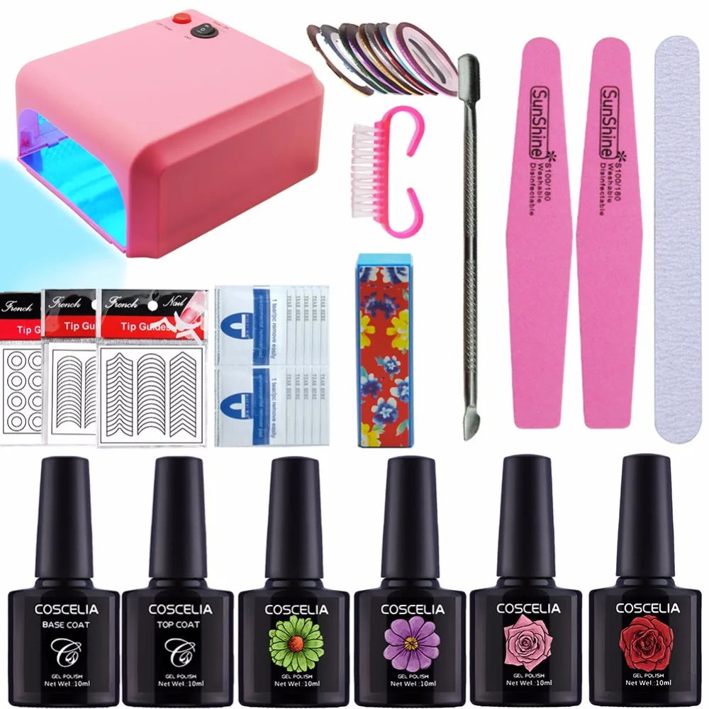 

Manicure Set 36W UV Lamp Nail Gel Polish Set Kit Base Gel Top Coat Remover Wraps Gel Polish 10 ml Nail Art Kits Files