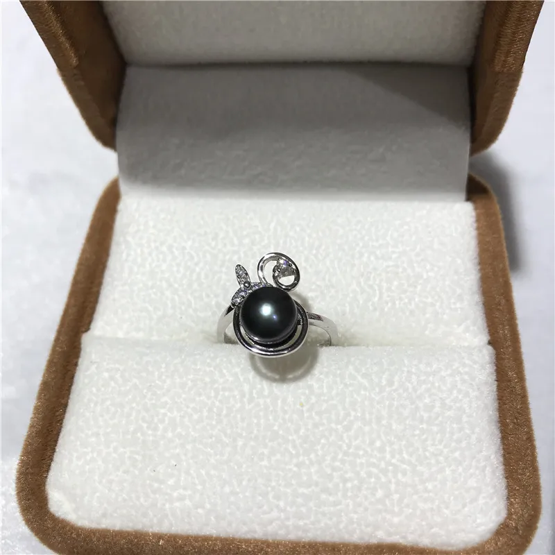 

New Natural Freshwater Cultured Pearl 7-8MM White Pink purple Black 925 sterling silver ring size adjustable no box 002