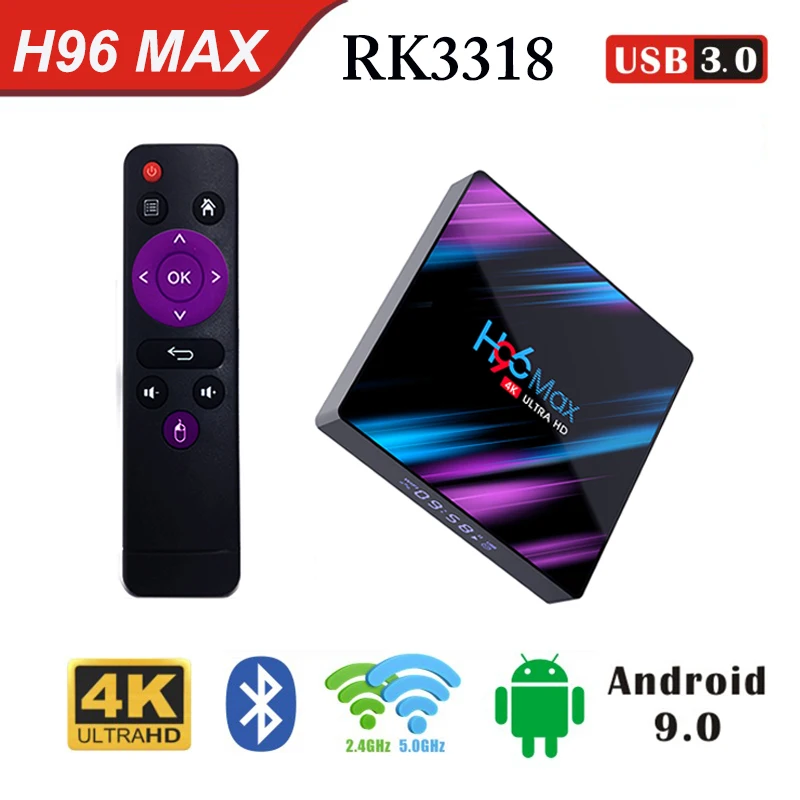 

2019 H96 max Android 9.0 Smart TV BOX Rockchip RK3318 Quad Core Media Player 2g RAM 16g RAM 2.4G/5G wifi BT4.0 1080P Set Top Box