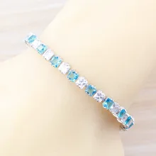 Модный костюм 925 Серебряные женские ювелирные изделия голубой кубический цирконий звено цепи браслет Регулируемая длина 18+ 3 см