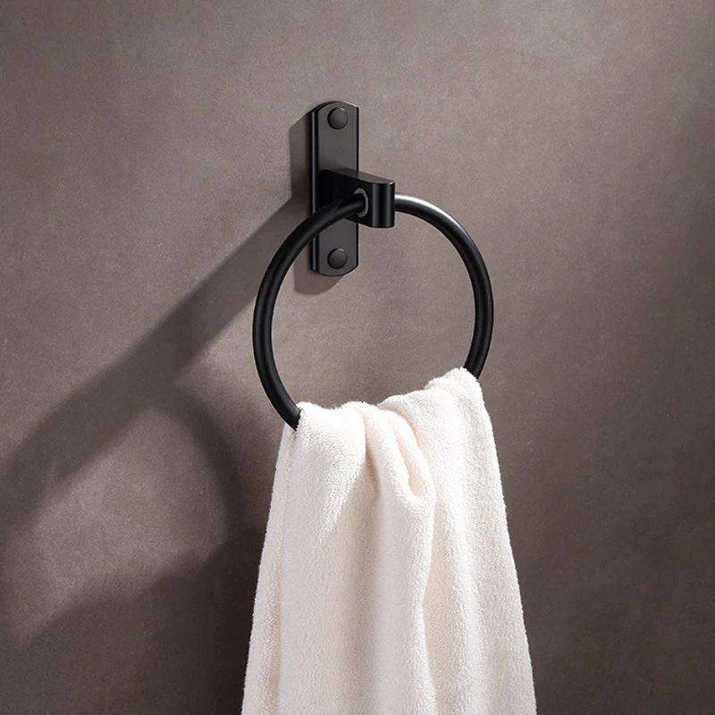 الألومنيوم رف مناشف الحمام رف أسود دائري الشكل منشفة على حامل الجدار شنقا Athroom المنزل فندق تخزين منظمة