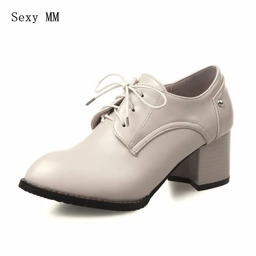 Women Oxfords Work High Heel Shoes Lace Up Pumps Office Woman Square