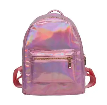

PINK women backpack silver hologram backpack laser back pack men's bag leather holographic daypack sac a dos mochila masculina