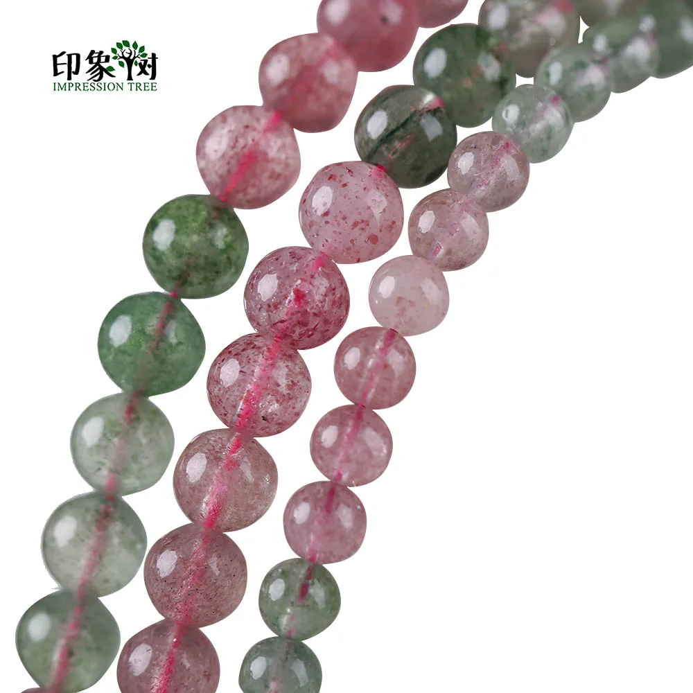 

Natural Rose Green Strawberry Quartz Loose Bead AAAA+ 15" 6/8mm Color Mixed Smooth Round Stone Bead DIY Jewelry Making 22011
