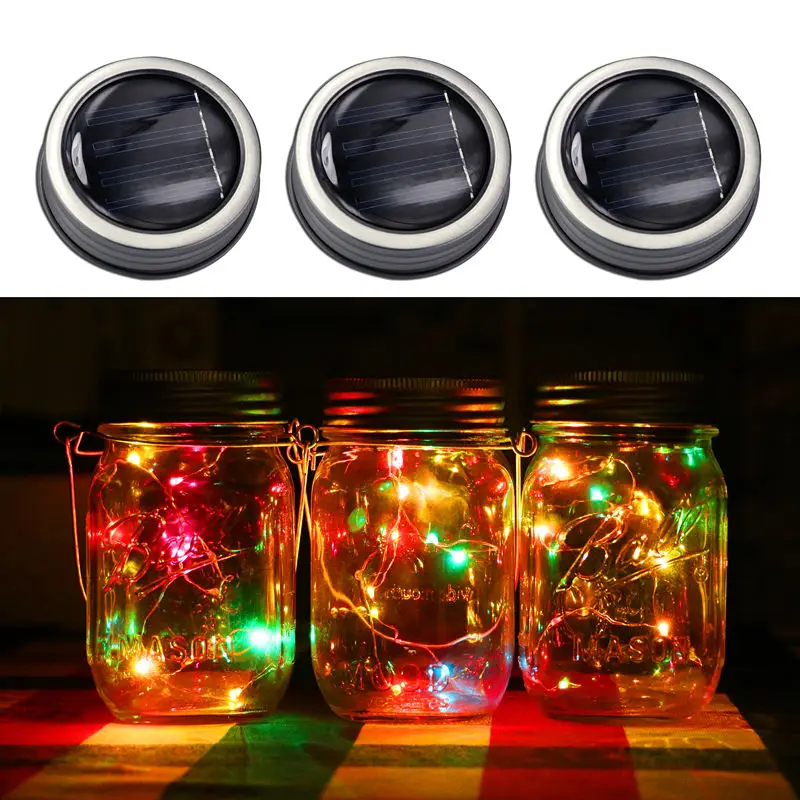 Color Changing Fairy Light 3 Pcs Solar Mason Jar Fairy Light With Color Changing LED for