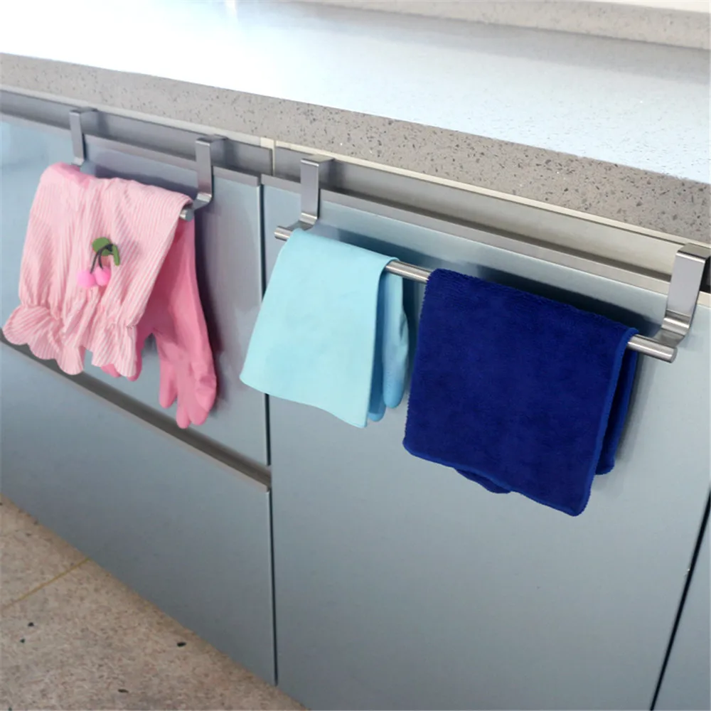 

1pc Stainless Steel Bathroom Towel Stand Rack Kitchen Cupboard Hanger Cabinet Door Chest Hanging Sundries Storage Shelf