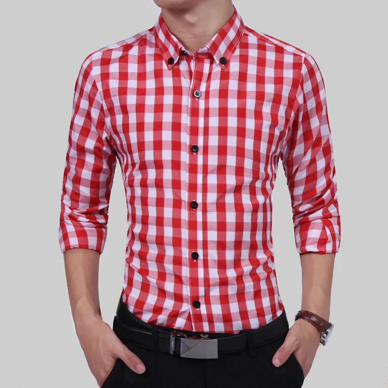 Red And gray Plaid Shirt Men Shirts 2018 New Summer Fashion Chemise ...