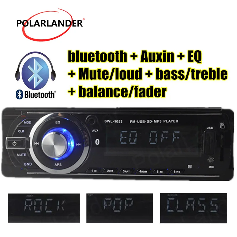 

Hand-free call musical Support USB/SD/EQ/Bluetooth/FM/Aux in 1 Din Car Radio Mp3 Player Clock Function new High Quality