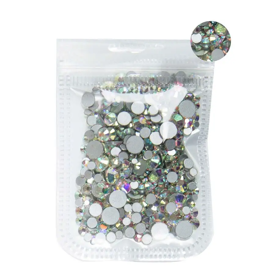 350pcs Mix Sizes Nail Art Non HotFix Rhinestone Crystal AB Color Flatback Glass Non Hot Fix Rhinestones Nail Decoration Crystal 