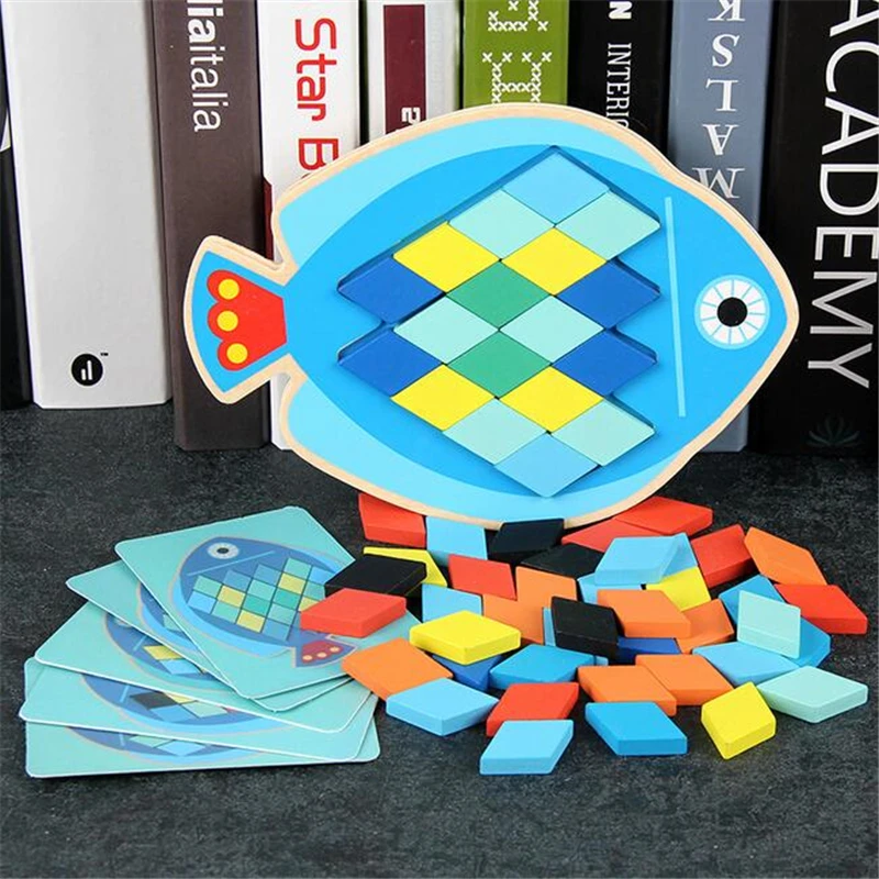 Мультяшная развивающая рыбка/сова деревянные игрушки для детей многофункциональные деревянные пазлы для раннего обучения - Цвет: Fish