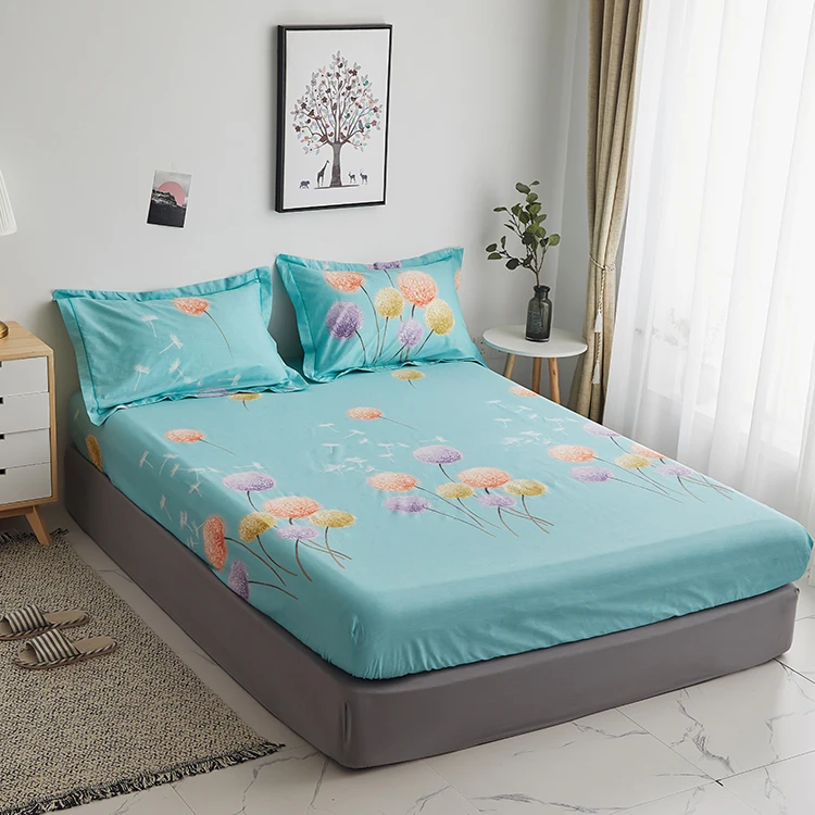 

Blue flower Fitted Sheet(With Elastic Band) Bed Mattress Protective Cover cotton single king Bed Sheet good quality pillowcase