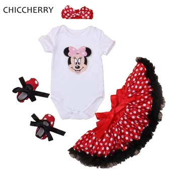 

Cute Minnie New Born Baby Girl Summer Clothes Bodysuit Skirt Crib Shoes Headband Infant Clothing Toddler Birthday Tutu Sets