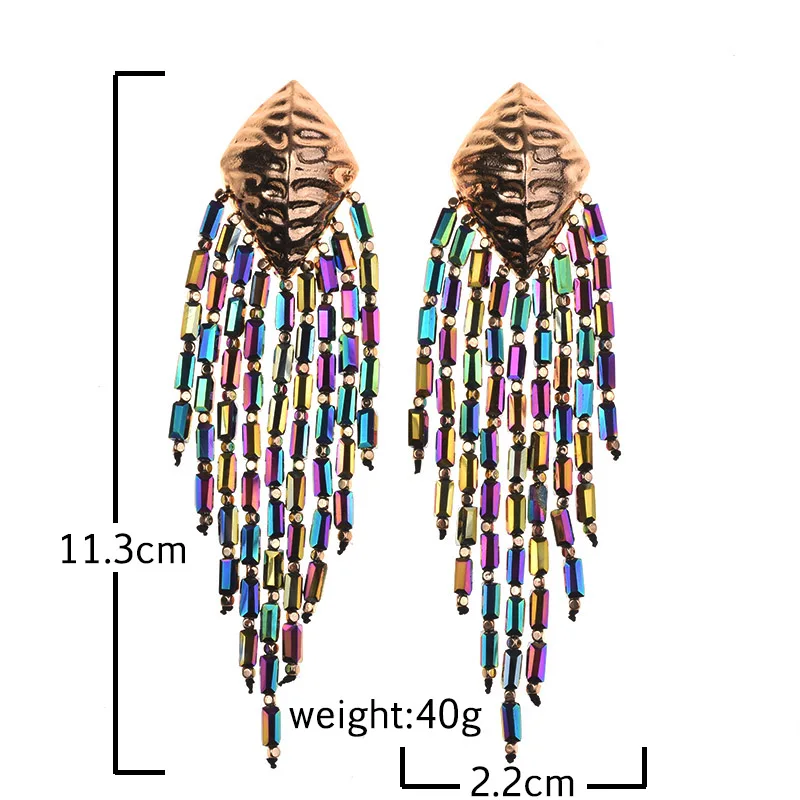 PPG& PGG ZA, Модные Цветные Стеклянные Висячие серьги для женщин, Boho, Винтажные висячие серьги с бахромой, висячие, свадебные, вечерние, подарки для девушек