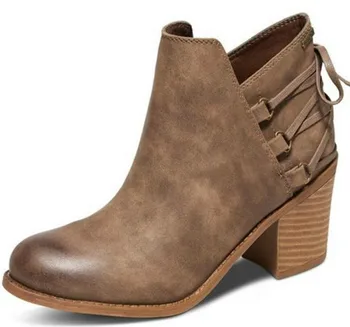 

Women Ankle Boots Shoes Woman Chunky High Heels Gladiator Autumn Warm cross-tied Booties Sapato Feminino Zapatos De Mujer TA1122