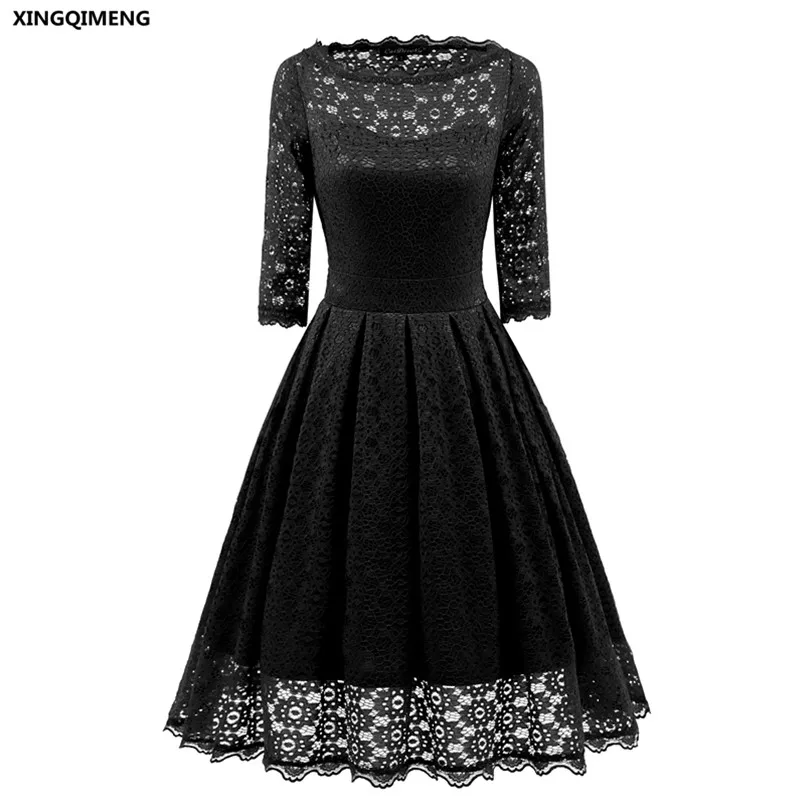 In Stock Cocktail Dresses Full Lace Three Quarter Sleeves Elegant Short