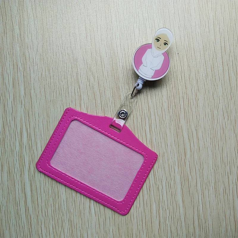 1Pcs Cute cartoon Retractable Badge Reel withHorizontal and vertical style PU ID Doctor and nurse Card Work Card Badge Holder