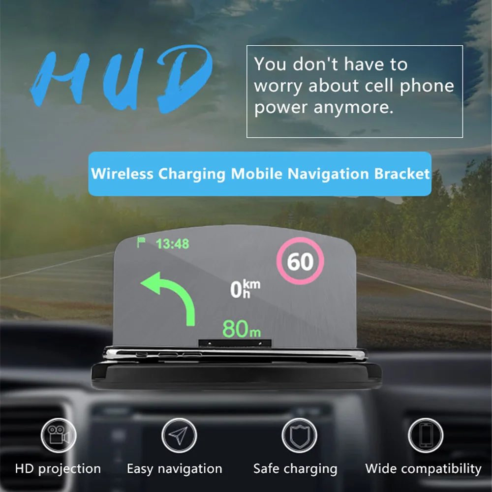 

2019 Car Wireless Charger HUD Head Up Display Holder Mobile Phone GPS Navigation Car Speed Projector Car Charging Stand Bracket