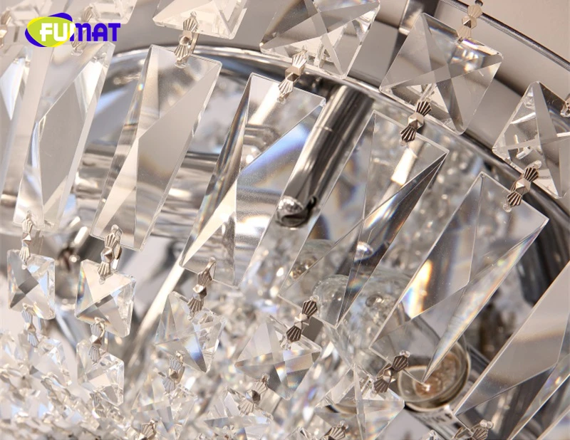 FUMAT Crystal K9 LED Ceiling Lamps Chandelier Lighting Lights Stainless Steel Round Base E14 Modern European Style Plafondlamp