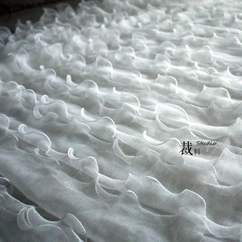 

Fluffy 3d ruffled large wave mesh designer fabric for patchwork bazin riche getzner tissus telas por metros