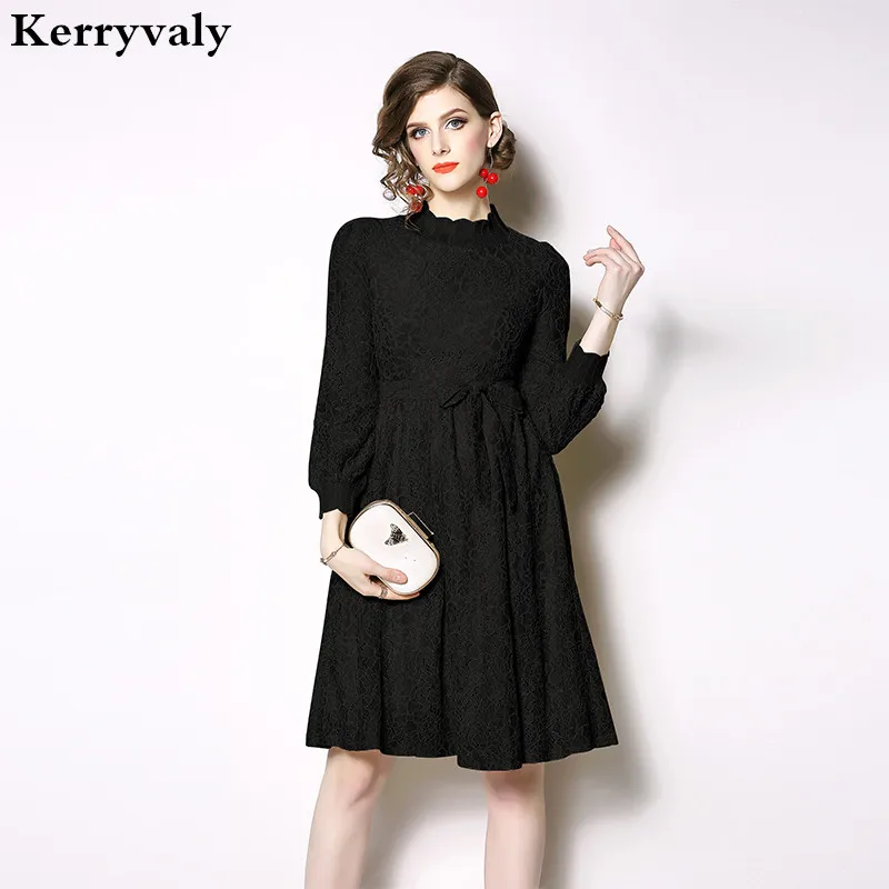 

Spring Women Retro Black Lace Dress Vestidos Casuales Mujer 2019 Robe Vintage Shirt Dress Roupa Feminina Sukienki K9099