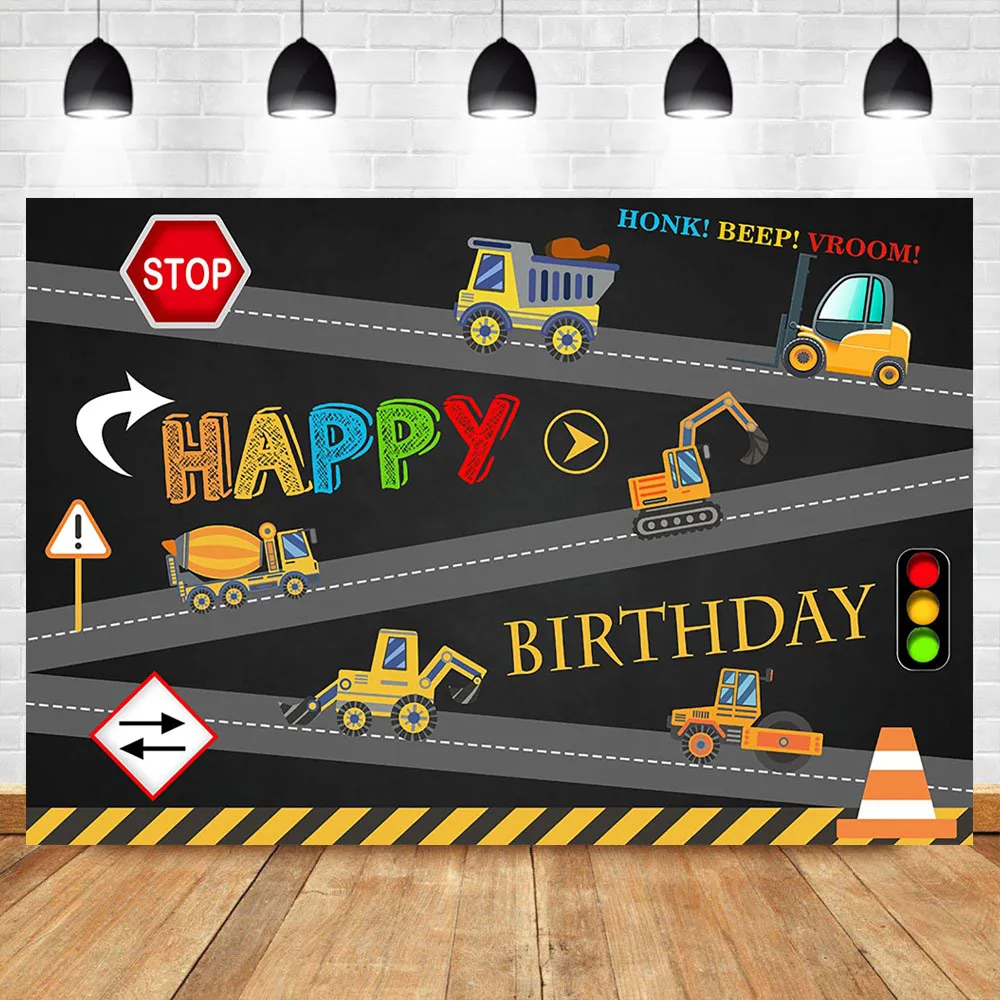 

Under Construction Birthday Backdrop Excavator Boy Birthday Party Banner Photography Background Guidepost Truck Digger Backdrops