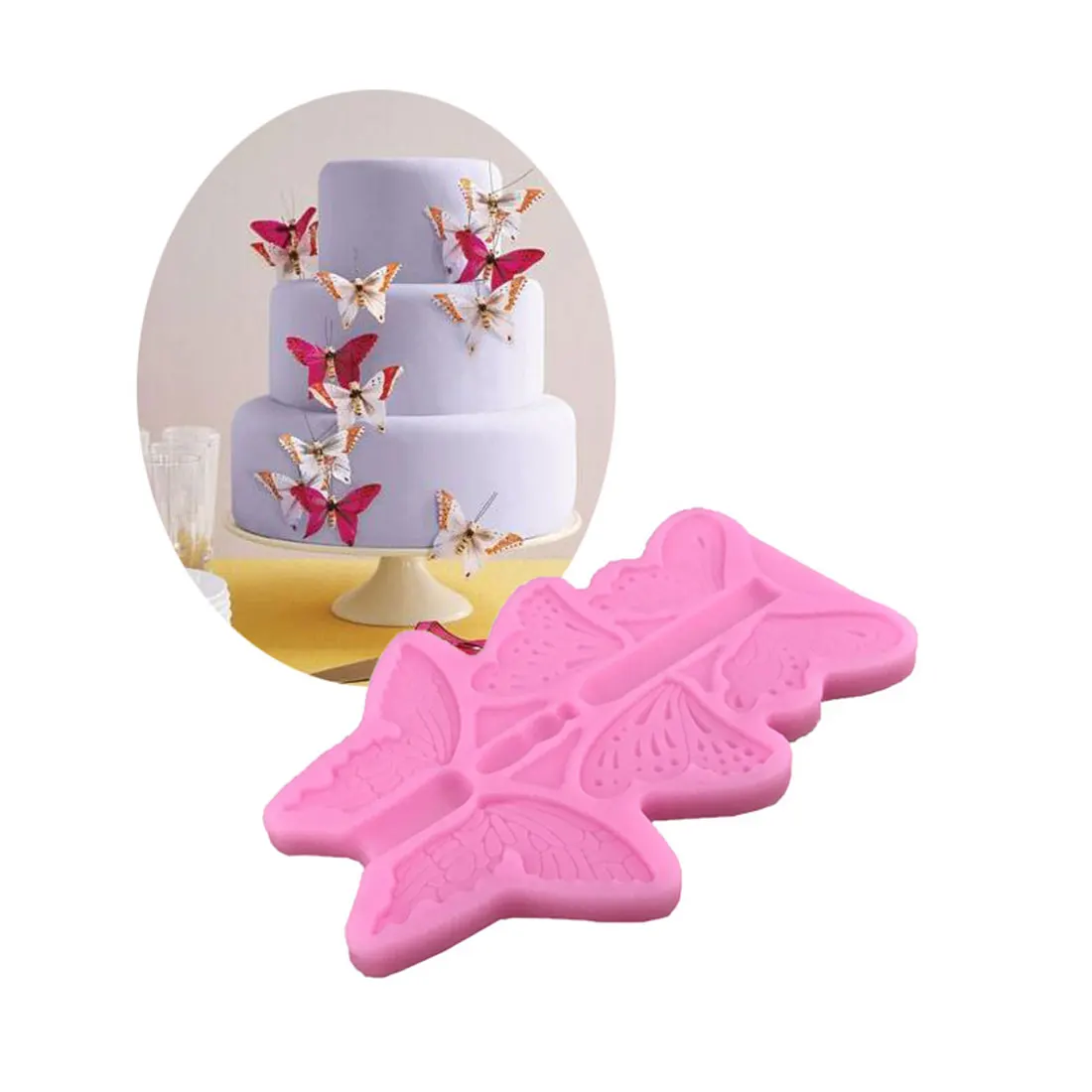 

Good Three Butterflies Shape Silicone Pastry Mold Fondant Cake Tool Baking Sugarcraft Cake Decorating