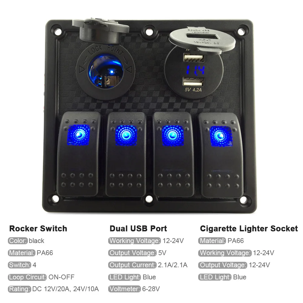 Водонепроницаемая 4 бандажная панель переключателя светодиодная клавишная с