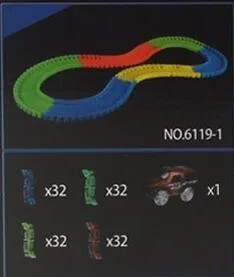 Светящийся гоночный трек набор 2 светодиодный светильник трек тележка на колесах гибкий светящиеся треки игрушка 162/165/220/240 гоночной трассе гибкий ж/д светодиодный автомобиль - Цвет: 128 pcs with 1car