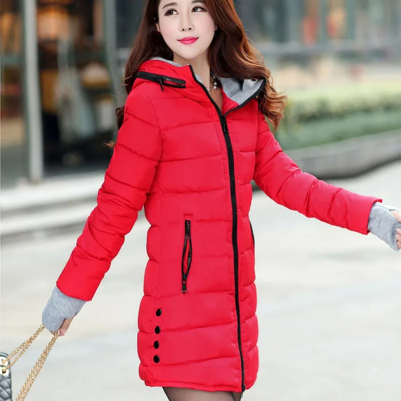 Зимняя женская куртка, пальто с капюшоном, тонкий, яркий цвет, с хлопковой подкладкой, базовый пуховик, женская теплая длинная куртка размера плюс