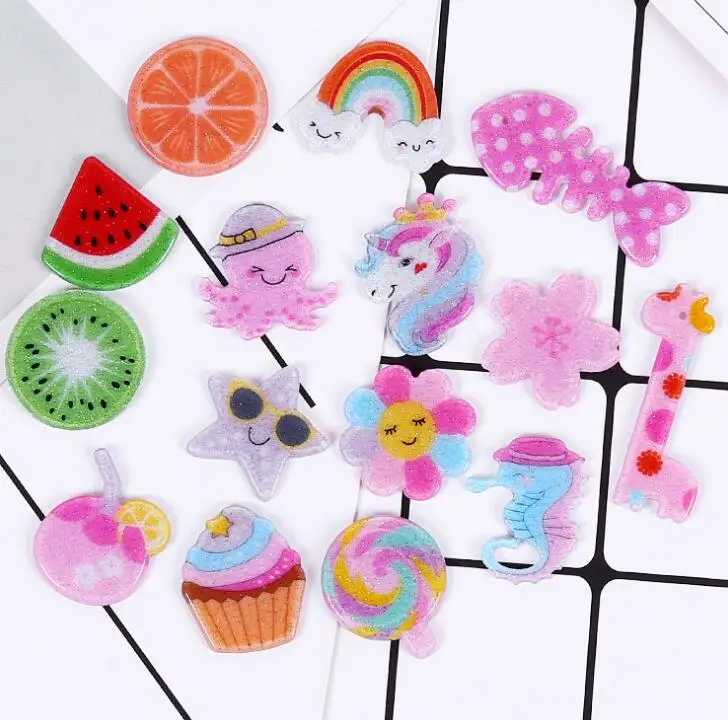 

Flat back Glitter watermelon unicorn starfish kawaii cabochons for Mobile phone DIY Hat hair decoration