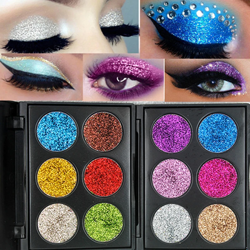 

6 Colors Diamond Glitter Eye Shadow Palette Waterproof Shimmer Sequins Eyeshadow Powder Cosmetics Makeup Palette