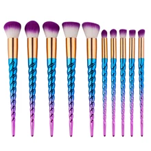 New Unicorn Colorful 10Pcs Pro Makeup Brushes Set Contour Powder Eyeshadow Lip Blush Foundation Powder Kabuki Brush Set Spiral