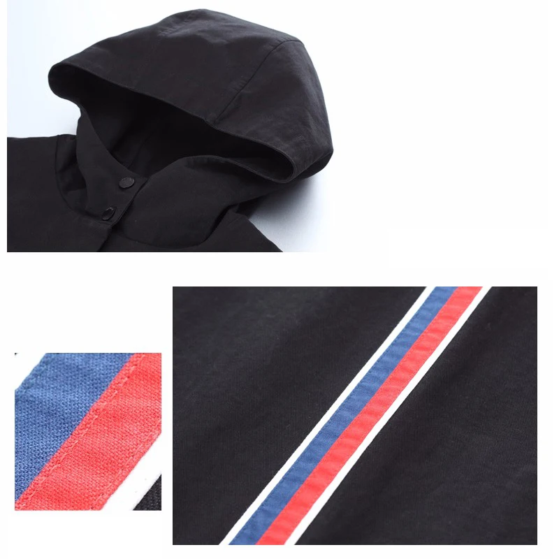 Toyouth Back Striped Bomber Jackets Women New Short Coats Vintage Patchwork Hooded Outerwear Coat Loose Cotton Chaqueta Mujer