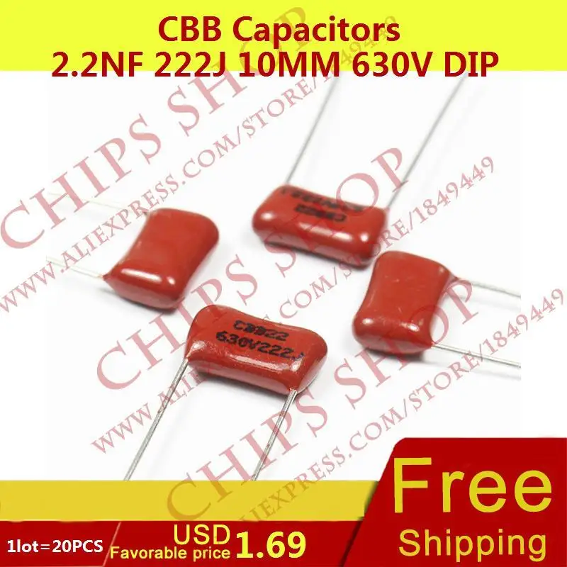 1LOT 20PCS CBB Capacitors 2 2nF 222J 10MM 630V DIP 2200pF