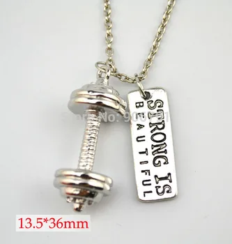 

10pcs a lot Weightlifting barbell pendant and strength is beautiful charms sports Gym necklace