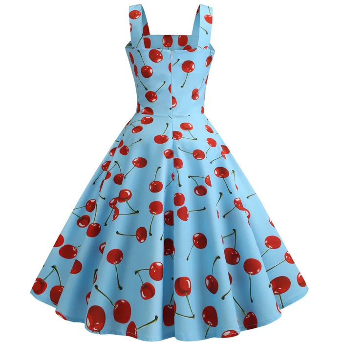 Винтажное платье с вишневым принтом, лето, без рукавов, стильное, большое, свободное, 1950s 60 s, платье в стиле рокабилли, большое, свободное, Pinup Vestido