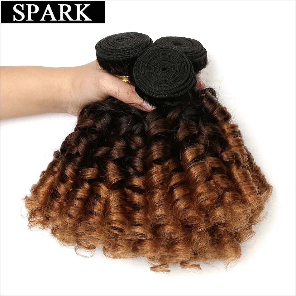 Spark Brazilian Bouncy Curly Weave Ombre Human Hair 1/3/4 Bundles 1B/4