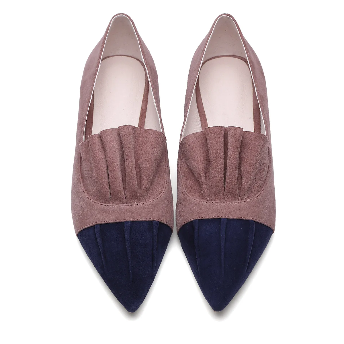 

2017 New Leather Sheepskin Pointed Toe Women Flat Shoes Slip on Casual Ruffles Shoes