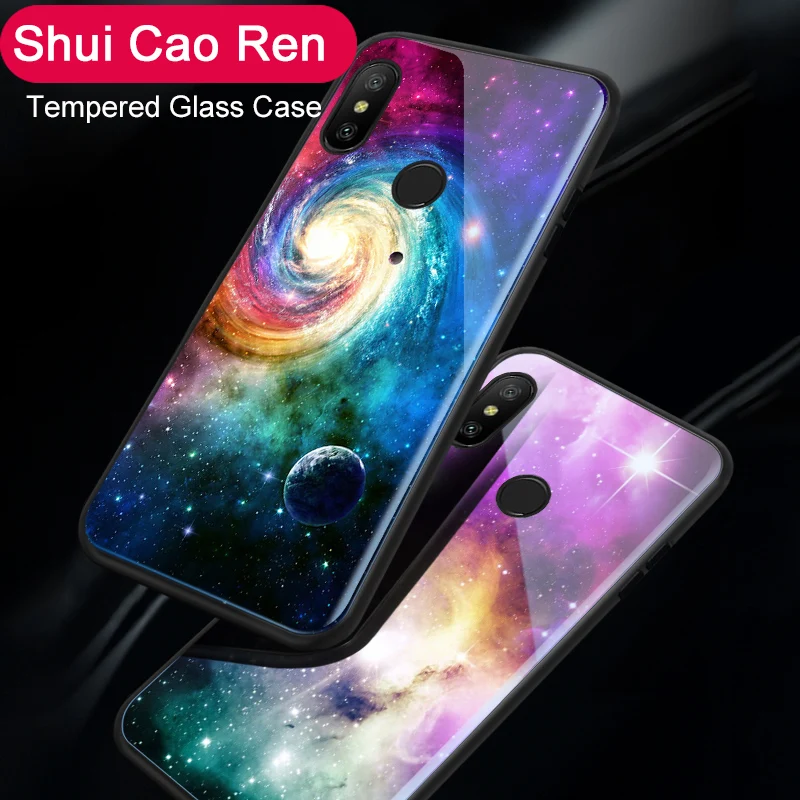

Luxury Tempered Glass Case For Xiaomi Redmi 5A 6A 6 Soft Edge Starry Sky Moon Cover Case For Redmi 6 Pro / Mi A2 Lite Back Cover