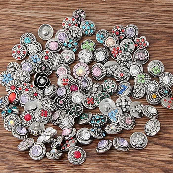 

NEW 50pcs/lot Many Styles Rhinestone 12mm Snaps for new Button Jewelry Fit Leather watch Bracelet