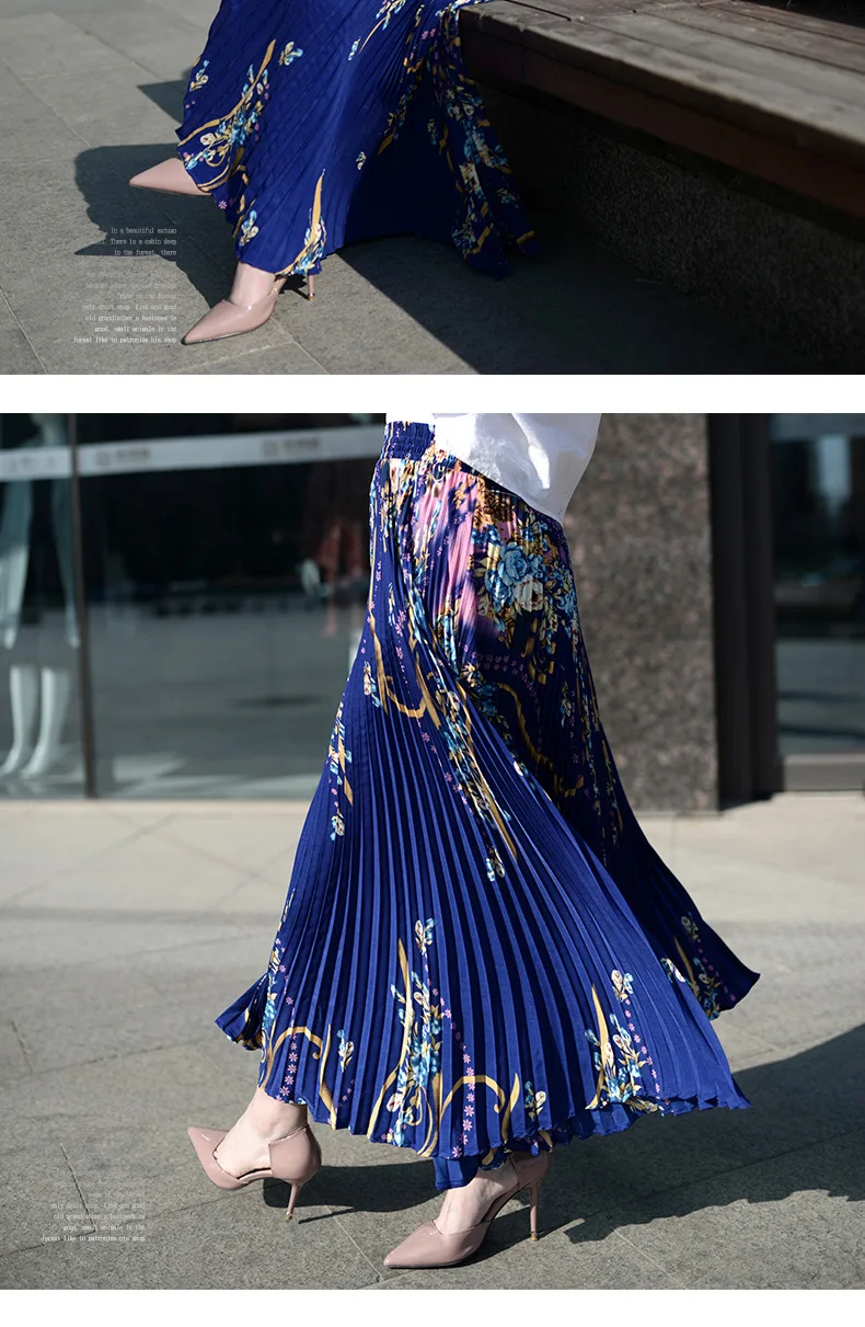 Plissada do Vintage Inferiores para Mulheres Longo Princesa Chiffon Saia Cintura Alta Grandes Saias Estilo Verão Jupe Femme 16 Moda Feminina