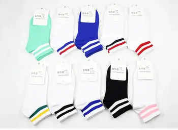 

2020 autumn ladies two bars digital boat socks cotton striped female socks 5 color short tube socks 20 pairs