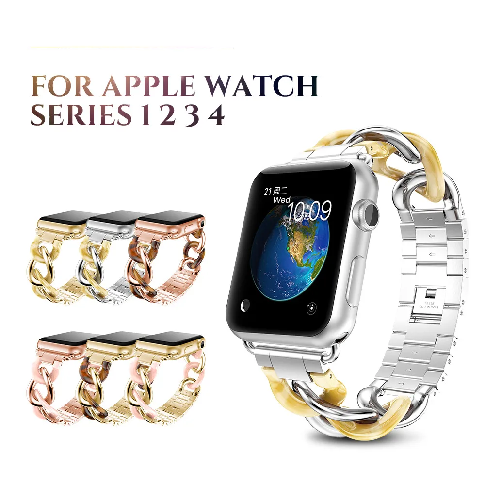 

Stainless Steel Strap for Apple Watch Band 38/40mm 42/44mm Metal Strap Series 4 3 2 1 with Cellulose Acetate Links for iWatch