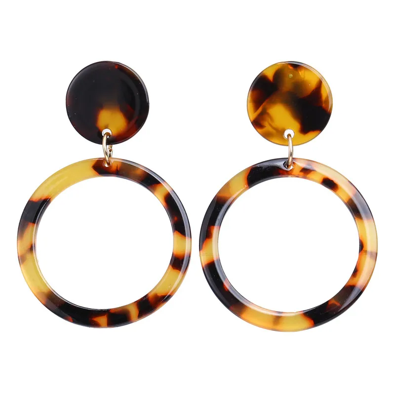 

New Fashion Leopard Print Acrylic Acetate Geometric Circle Stud Earrings for Women Wedding Bride Jewelry Gift