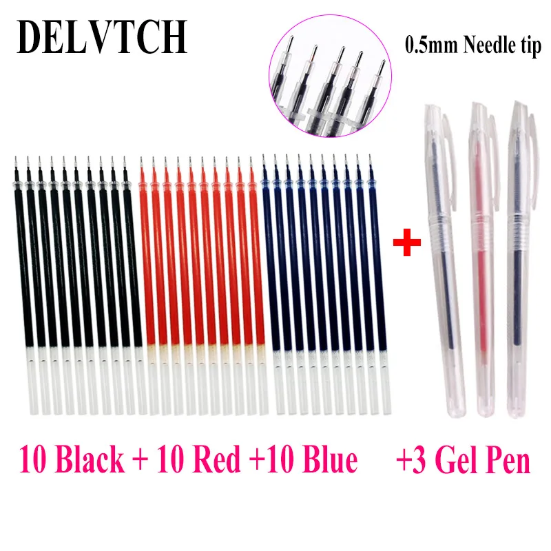 

DELVTCH 0.5mm 30PCS Needle tip Gel Ink Pen Refill Rod & 3pcs Gel Pen Office School Student Signature Supplies Blue/Red/Black Ink