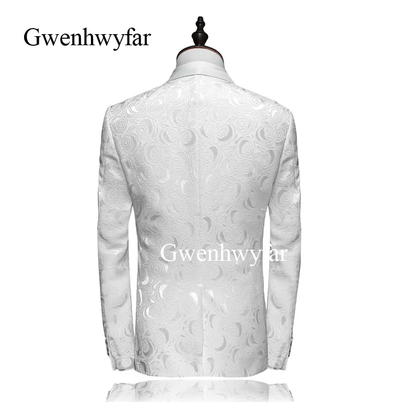 Gwenhwyfar 2019 Новые жаккардовые облегающие смокинги для жениха белые мужские костюмы