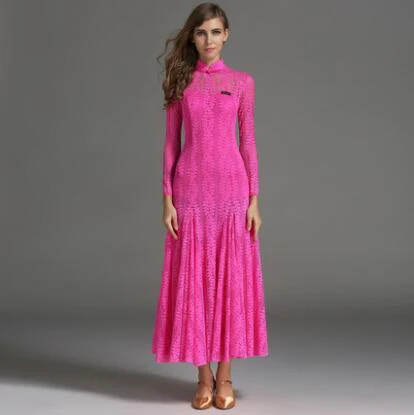Танцевальное платье для соревнований по бальным танцам с длинными рукавами и высокой горловиной на пуговицах для сальсы, самбы, танго, бальных костюмов - Цвет: Красный